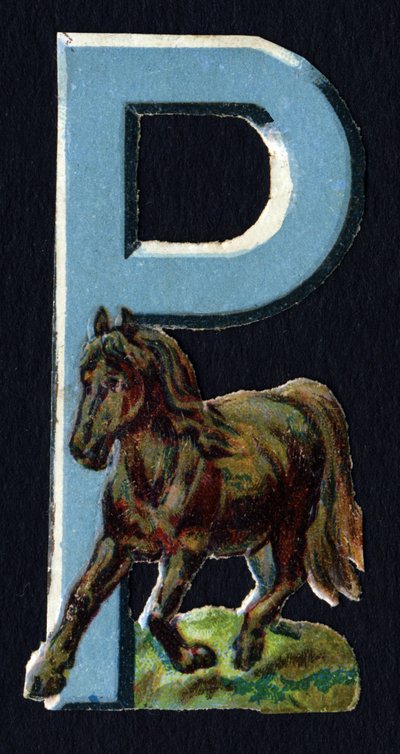 P als Pony. Kever decoupis over het thema dieren. Gravure. Serie van 26 wafelchromolithografieën van Engelse oorsprong. Eind 19e eeuw. door Unbekannt