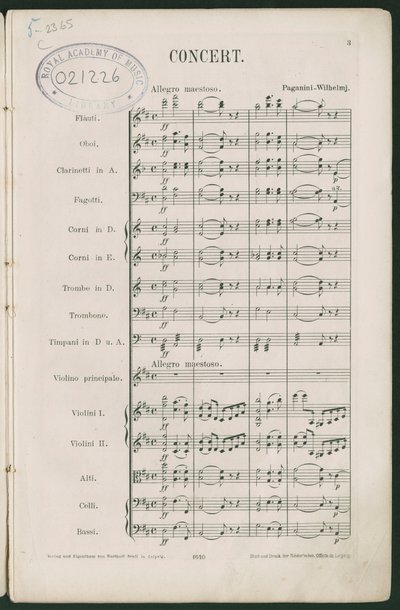 Paganini Vioolconcert Nr. 1, op. 6 door Unbekannter Künstler