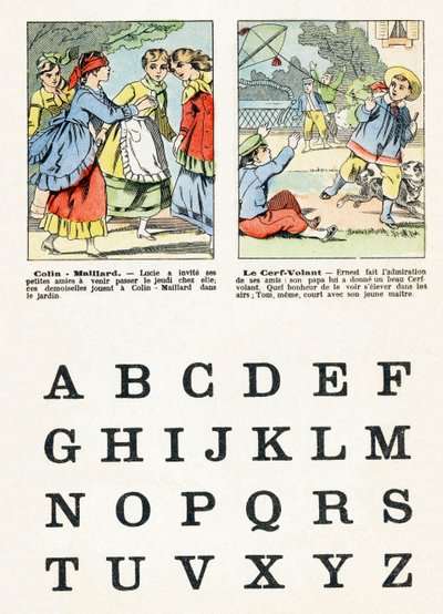 Pagina 1 - Kinderspelen: blindemannetje, de vlieger - Alfabet - Kindervermaak - Beeldmateriaal van Epinal, populaire serie, circa 1890 door Unbekannt