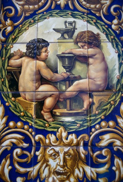 Geschilderde handgemaakte keramiekwinkel, Triana wijk, Sevilla, Spanje door William M. Timlin