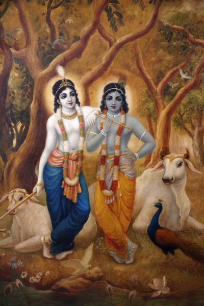 Schilderij van de hindoegod Krishna naast zijn broer Balaram, India door Unbekannt