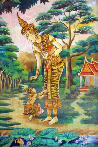 Schilderij van het levensverhaal van Shakyamuni Boeddha, Wat Naxai, Vientiane, Laos, 20151106, Vientiane, Laos door Unbekannt