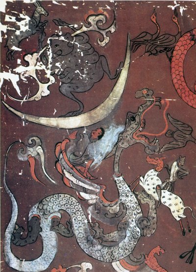 Schilderij van de Maan en een draak, China, begin 1e eeuw v.Chr. door Unbekannt