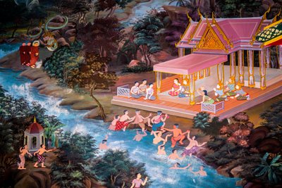 Schilderijen van dorpsscènes met Boeddha in Thailand, Wat bang riang, Thub Pat / Schilderijen, Wat bang riang, Thub Pat, Phang Nga, Thailand, Azië (foto) door Unbekannter Künstler