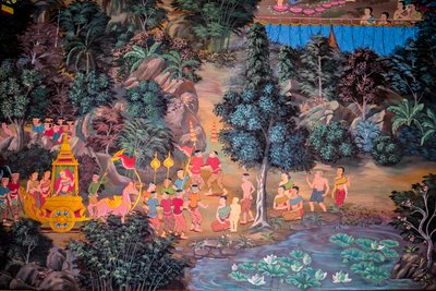 Dorpsscènes met Boeddha in Thailand, Wat Bang Riang, Thub Pat, Phang Nga, Thailand door Unbekannter Künstler