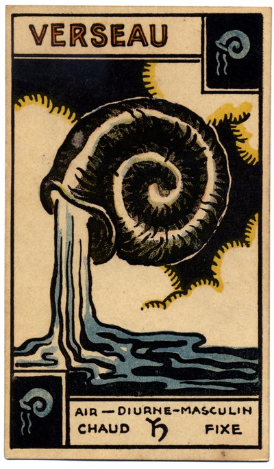 Paranormaal. Astrologie. Waterman (de Waterdrager). Astrologische kaart uit: Le Tarot Astrologique, door Georges Muchery, Frankrijk door Unbekannter Künstler