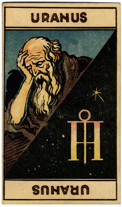 Paranormaal. Astrologie. Uranus (planeet). Astrologische kaart uit: Le Tarot Astrologique, door Georges Muchery, Frankrijk door Unbekannter Künstler