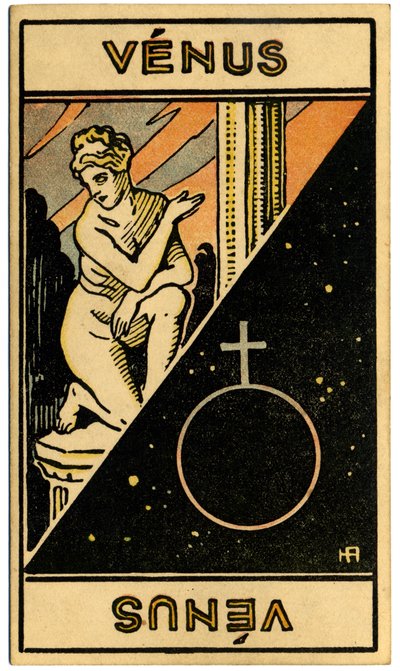 Paranormaal. Astrologie. Venus (planeet). Astrologische kaart uit: Le Tarot Astrologique, door Georges Muchery, Frankrijk door Unbekannter Künstler
