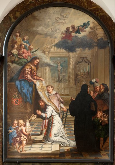 Parochiekerk Onze-Lieve-Vrouw. Interieur. Onze-Lieve-Vrouw geeft een kazuifel aan Sint-Ildefonsus. door Unbekannter Künstler