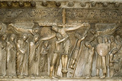Parma Emilia Romagna Italië Piazza del Duomo in de Duomo Koepel Desposizione Afdaling van het Kruis door Benedetto Antelami 1178 door Unbekannt