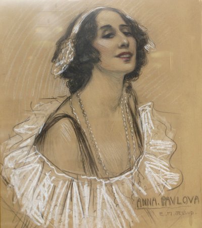 Pasteltekening van Russische balletdanseres Anna Pavlova in het London Jewish Cultural Centre, Londen, VK door Unbekannt