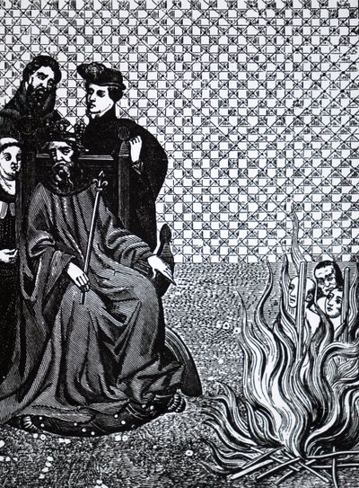 Filips II van Frankrijk veroordeelt discipelen van de Franse theoloog Amaury door Unbekannt