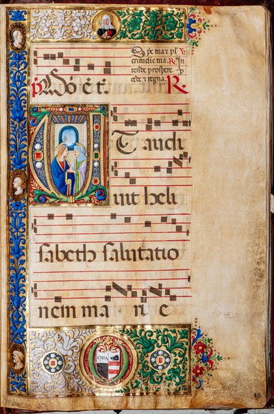 Piccolomini Bibliotheek: koorboek, cod. 14.P., ff. 46r met Maria en St. Elizabeth door Unbekannter Künstler
