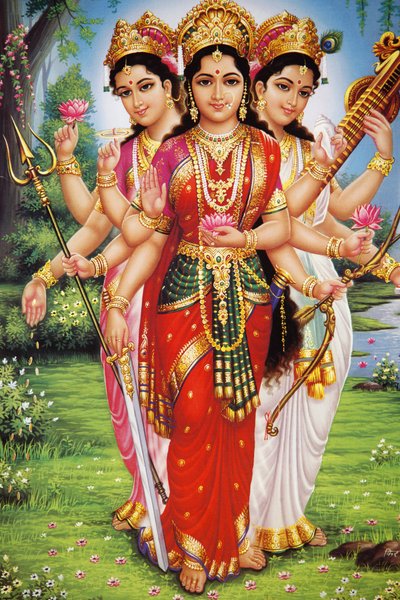 Afbeelding van hindoegodinnen Parvati, Lakshmi & Saraswati door Unbekannt