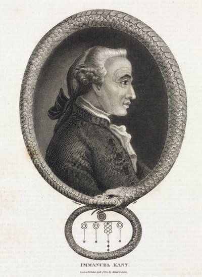Portret van de filosoof Emmanuel Kant (1724-1804), in een kader gevormd door een slang die in zijn staart bijt door Unbekannt