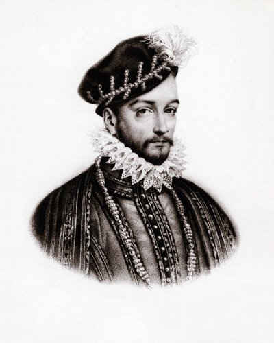 Portret van Karel IX (1560-1574) koning van Frankrijk, gravure door Unbekannter Künstler