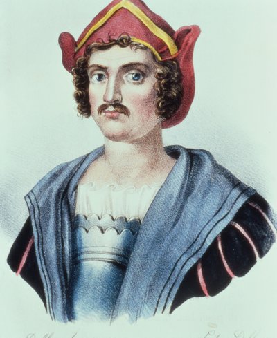 Portret van Christoffel Columbus (1441-1506) door Dolfino (litho) door Unbekannter Künstler
