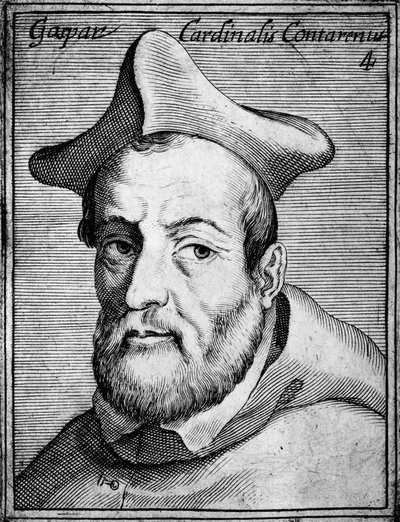Portret van Gasparo Contarini, Italiaanse kardinaal en bisschop, gravure uit Illustrissimorum, omnique virtutis, et scientiarum laude praestantissimoru virorum icones, door Claudius Pernetus door William M. Timlin