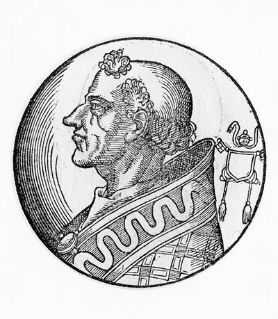 Portret van Johannes II (Mercurius van Projectus), 56e paus van de Katholieke Kerk vanaf 533, gravure door William M. Timlin