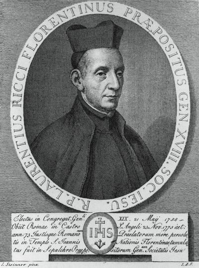 Portret van Lorenzo Ricci, Italiaanse jezuïet en 18e generaal-overste van de Sociëteit van Jezus, gravure door William M. Timlin