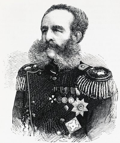 Portret van Prins Dmitry Ivanovich Sviatopolk-Mirsky (1825-1899), Russische generaal, gravure door William M. Timlin