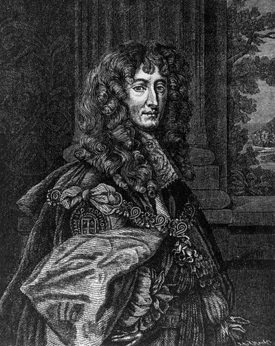 Portret van Prins Rupert Wittelsbach van de Rijn (1619-1682), hertog van Beieren, hertog van Cumberland, graaf van Holderness, Duitse generaal en admiraal, gravure door William M. Timlin