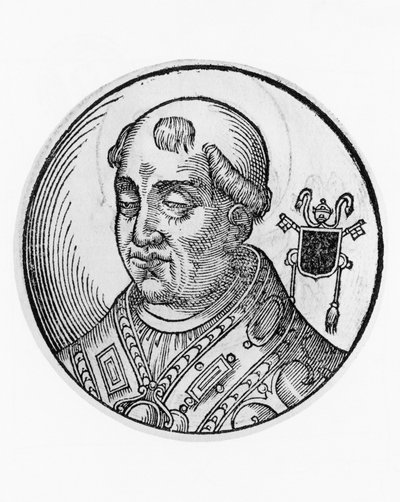 Portret van Sint Agatho, 79e paus van de Katholieke Kerk vanaf 678, gravure door William M. Timlin