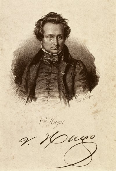 Portret van Victor Hugo (lithografie) door Unbekannter Künstler