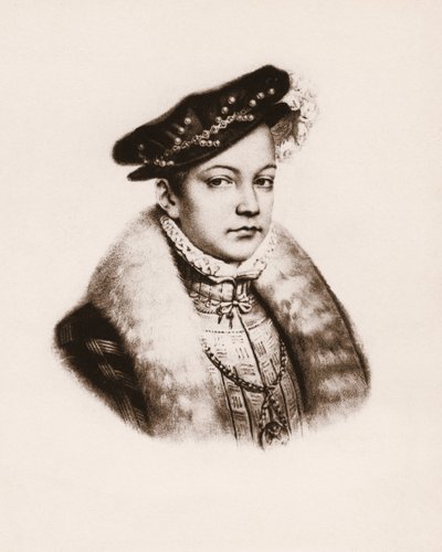 Portret van de koning van Frankrijk François II (1544-1560) Gravure uit de 19e eeuw door Unbekannter Künstler