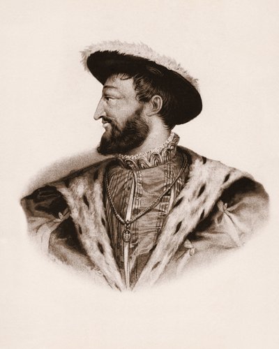 Portret van de koning van Frankrijk François I (1494-1547) Gravure uit de 19e eeuw door Unbekannter Künstler