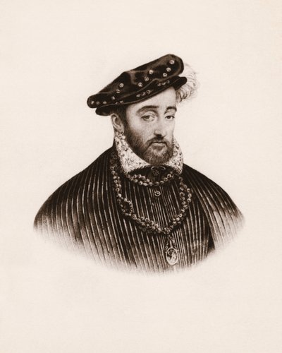Portret van de koning van Frankrijk Hendrik II. Gravure uit de 19e eeuw door Unbekannter Künstler