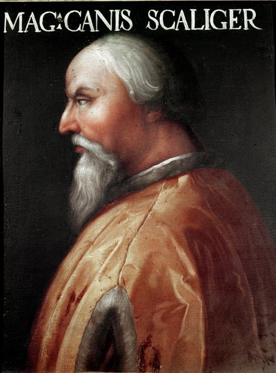 Portret van de Heer van Verona Can Francesco della Scala genaamd Cangrande I (1291-1329) Anoniem schilderij. Galleria degli Uffizi (Kantoren), Raccolta Gioviana door Unbekannter Künstler