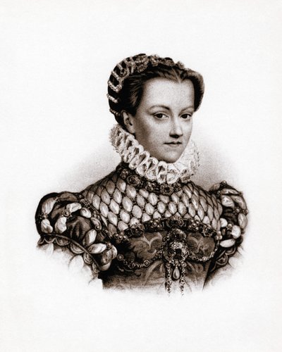 Portret van de koningin van Frankrijk Elisabeth van Oostenrijk (1555-1592) Gravure uit de 19e eeuw door Unbekannter Künstler