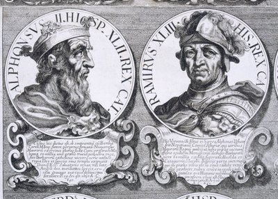 Portretten van Alfonso II en Ramiro I (litho) door Unbekannt