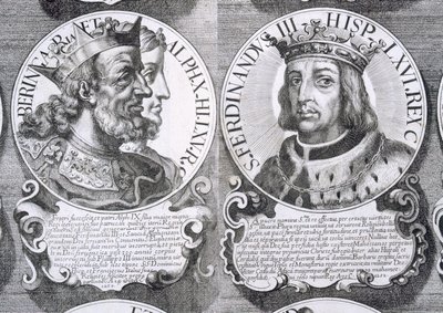 Portretten van Berengaria van Castilië en Ferdinand III van Castilië (litho) door Unbekannt