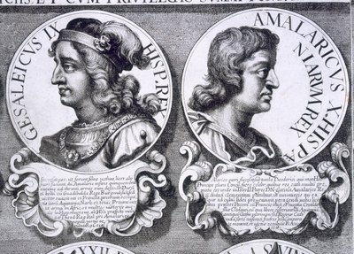 Portretten van Gesalec en Amalaric (litho) door Unbekannt
