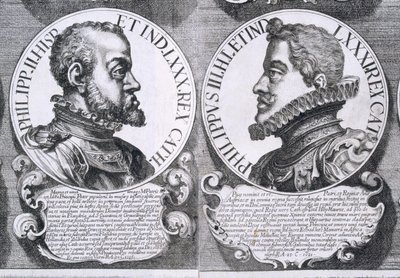 Portretten van Philip II en Philip III van Spanje (litho) door Unbekannt
