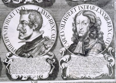 Portretten van Philip IV en Charles II (litho) door Unbekannt