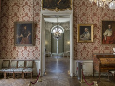 Portretten van mannen, waaronder dat van Armand Gaston de Rohan (1674-1749), in kardinaalskostuum. Grand cabinet van de prins, architect Germain Boffrand (1667-1754). Hotel de Soubise, Parijs. door Unbekannt