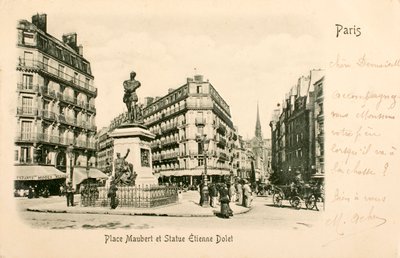 Place Maubert, Standbeeld van Etienne Dolet, Parijs, Seine, Île de France, Frankrijk door William M. Timlin