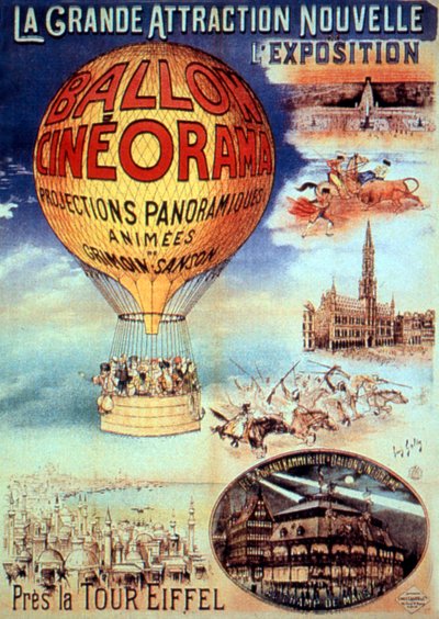 Poster De grote attractie nieuwe tentoonstelling bij de Eiffeltoren Ballon cineorma door Unbekannt