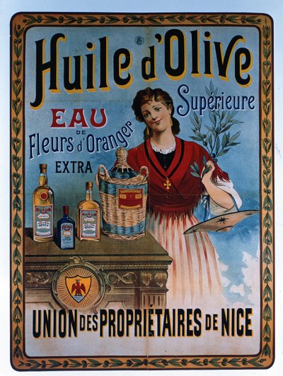 Poster die olijfolie uit Nice, Frankrijk adverteert door Unbekannter Künstler