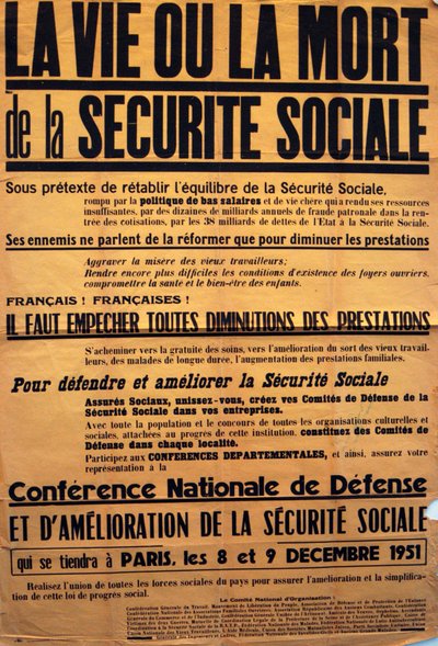 Poster door de CGT (Franse Vakbond) voor een conferentie over Sociale Zekerheid door Unbekannt