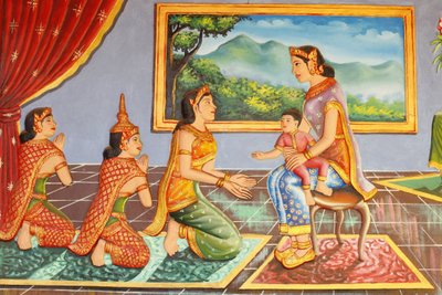 Preah Prom Rath-klooster, Leven van de Boeddha, De moeder van Boeddha introduceert hem aan zijn verzorger, Siem Reap, Cambodja door Unbekannt