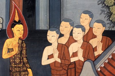 Prins Rama. Muurschildering detail op de binnenmuren van de Vihara uit het tijdperk van koning Rama III die de Ramakian uitbeeldt. Wat Pho - Wat Phra Chettuphon. 1788. Bangkok, Thailand door Unbekannt