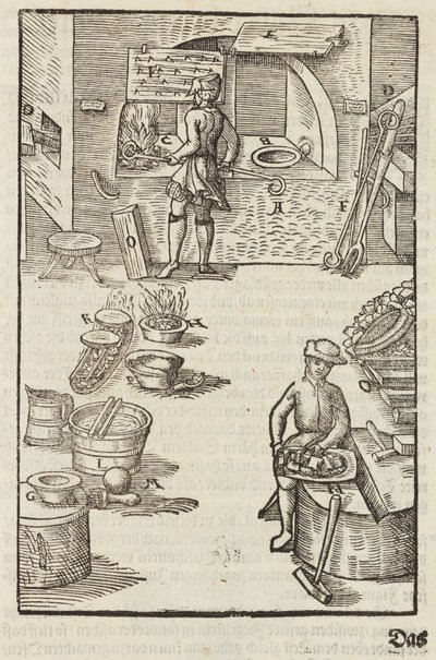 Zuivering van zilvererts door vuur - Gravure uit Beschrijving van de ertsen en de belangrijkste mijnbouwmethoden, door Lazarus Ecker door Unbekannt