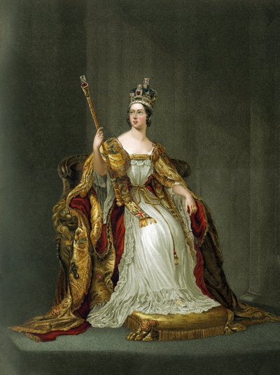 Koningin Victoria van Engeland in haar kroningsgewaden in 1837 door Unbekannter Künstler