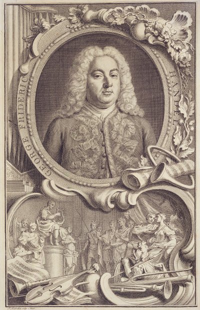 George Frederick Handel (1685-1759), frontispice voor "Israel in Egypt", gegraveerd door Jacobus Houbraken (1698-1780) door Unbekannter Künstler