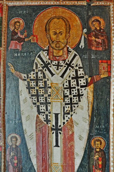 RUSLAND, St. Petersburg, St. Nicolaas-icoon met scènes uit zijn leven (Kerk van St. Nicolaas in Ozerevo) door Unbekannter Künstler