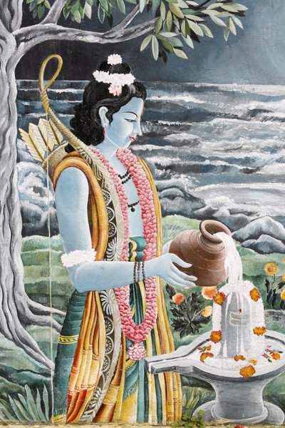 Rama giet melk over Shiva